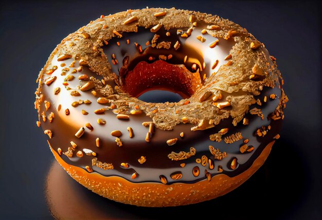 A chocolate donut with a chocolate glaze and sprinkles on it Ia generative