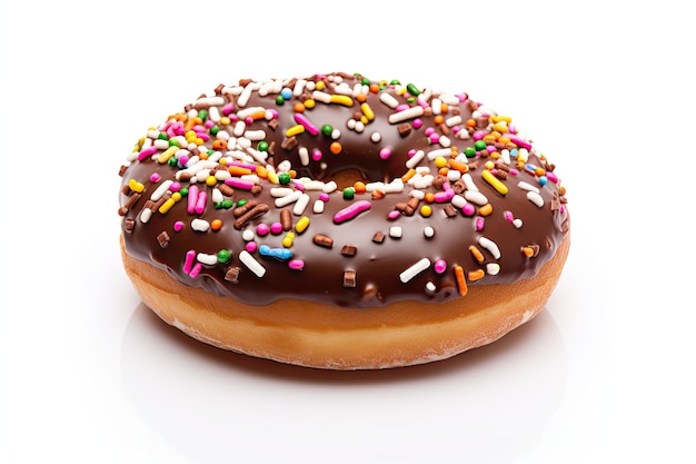 Chocolate Donut with Sprinkles Isolated on a White Background