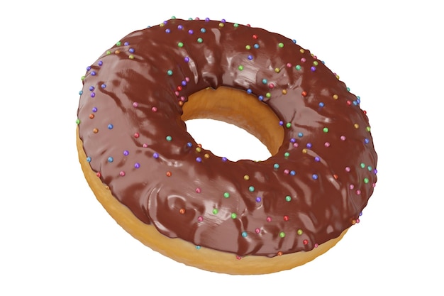 A chocolate donut with sprinkles on it