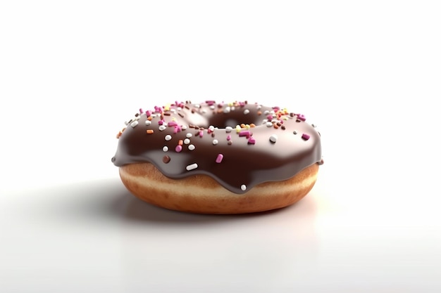 A chocolate donut with sprinkles on it