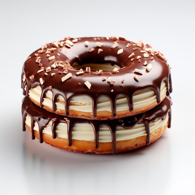 Foto donut al cioccolato con fili di zucchero e topping immagine generata dall'ai