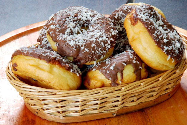 Chocolate Donuts in Basket