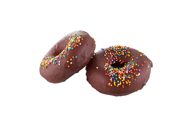 chocolate donuts on isolated white background