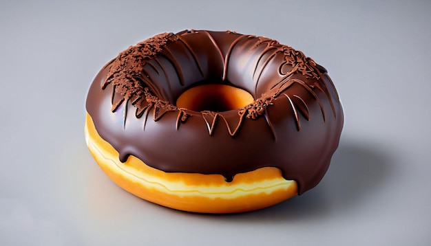 A chocolate doughnut with a bite out of it