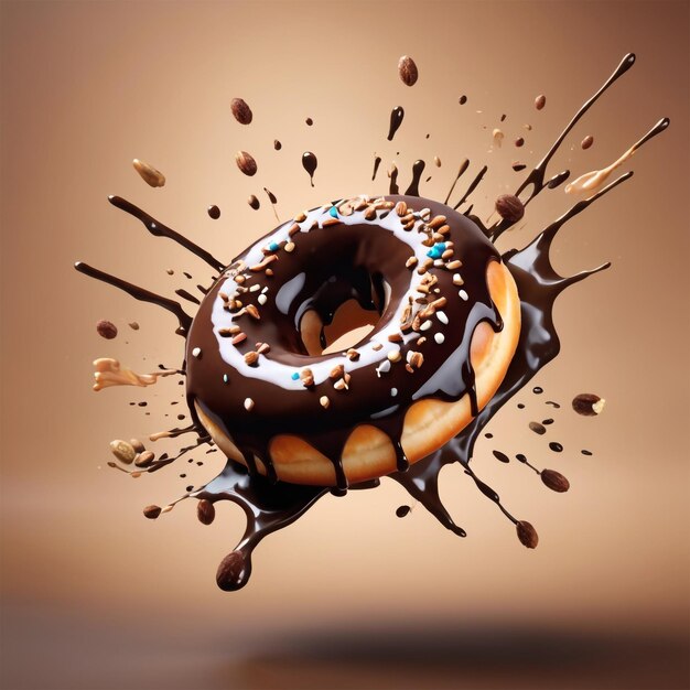 Photo a chocolate doughnut with chocolate and sprinkles on it