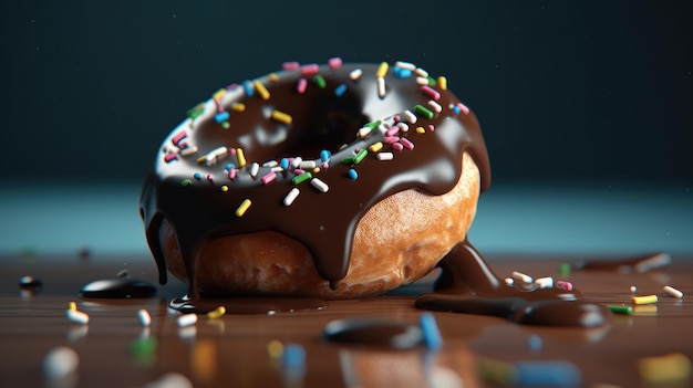 A chocolate doughnut with sprinkles on it