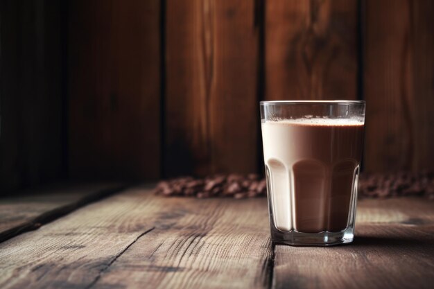 Foto bevande al cioccolato in vetro su fondo di legno rustico