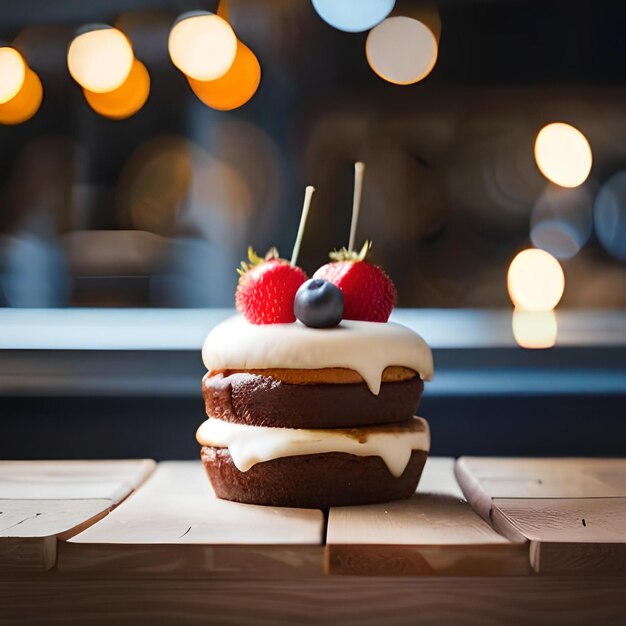 Chocolate drip cake with white cake garnished with berries