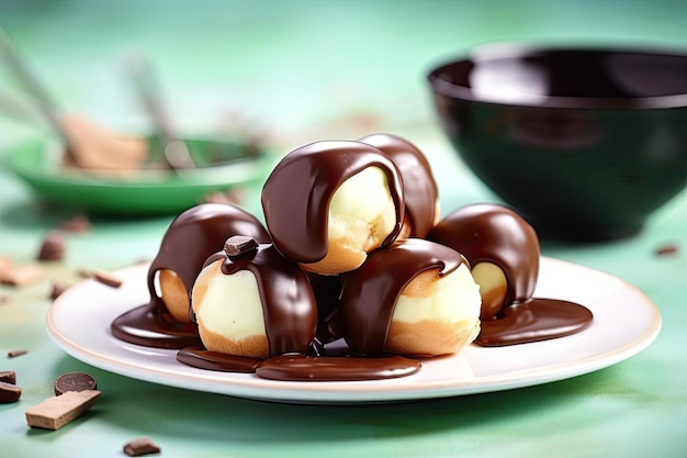 Chocolate Drizzled Profiteroles Beige Tones