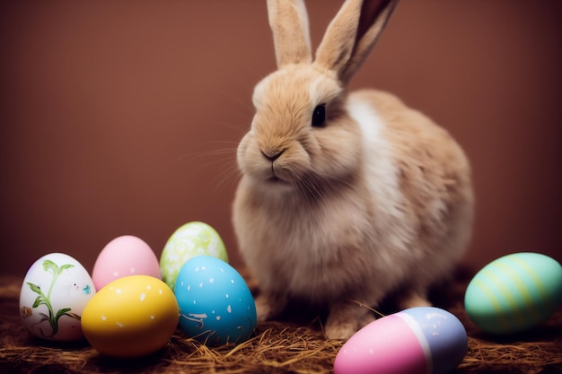 Chocolate easter bunny and eggs