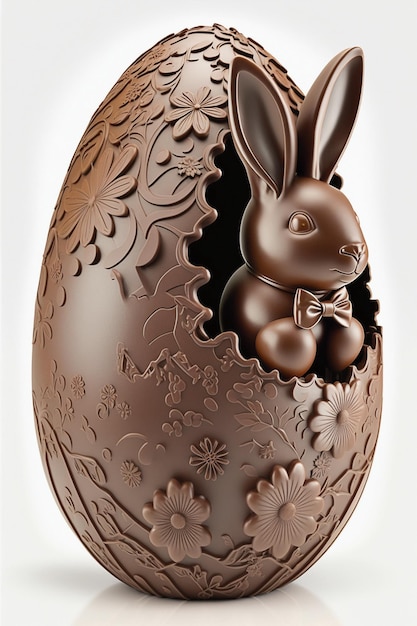 Photo a chocolate easter egg with a bunny inside