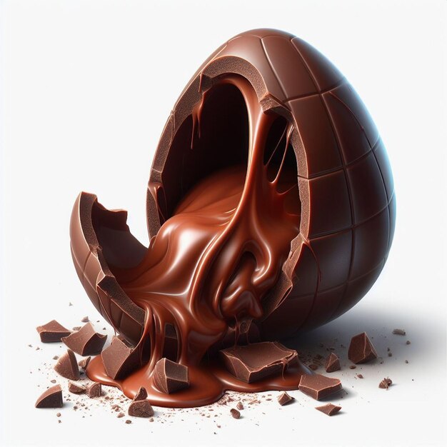 Chocolate easter egg with chocolate splashes