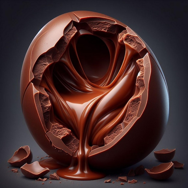 Chocolate easter egg with chocolate splashes