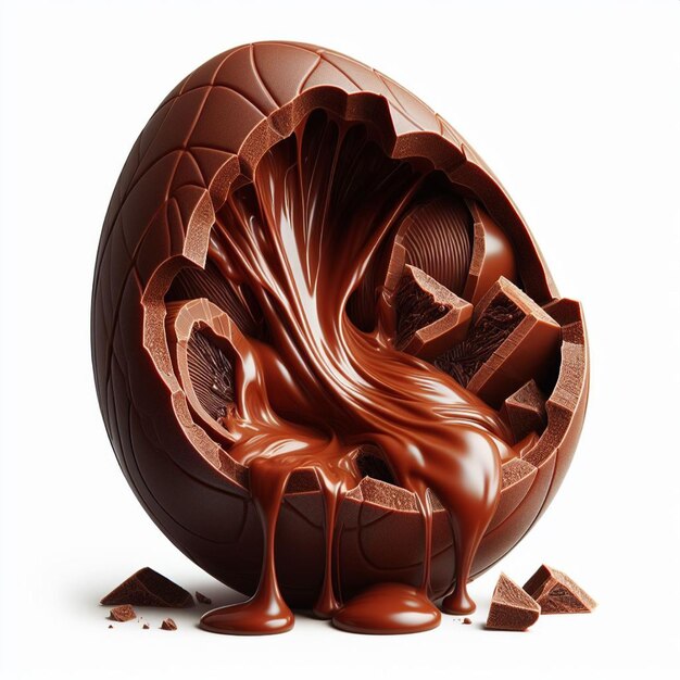 Chocolate easter egg with chocolate splashes