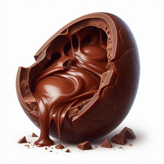 Chocolate easter egg with chocolate splashes