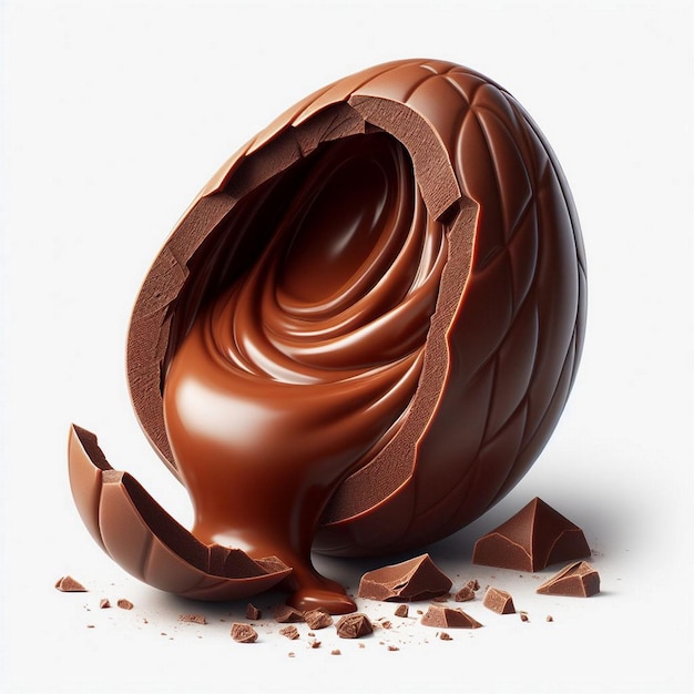 Chocolate easter egg with chocolate splashes