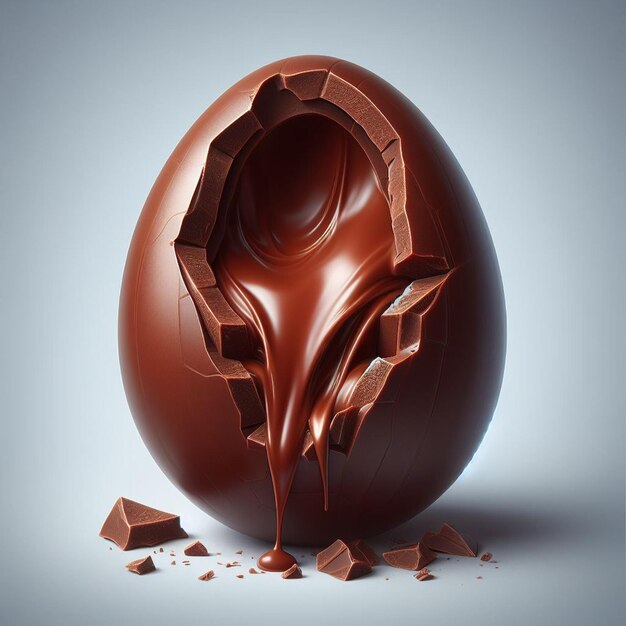 Chocolate easter egg with chocolate splashes