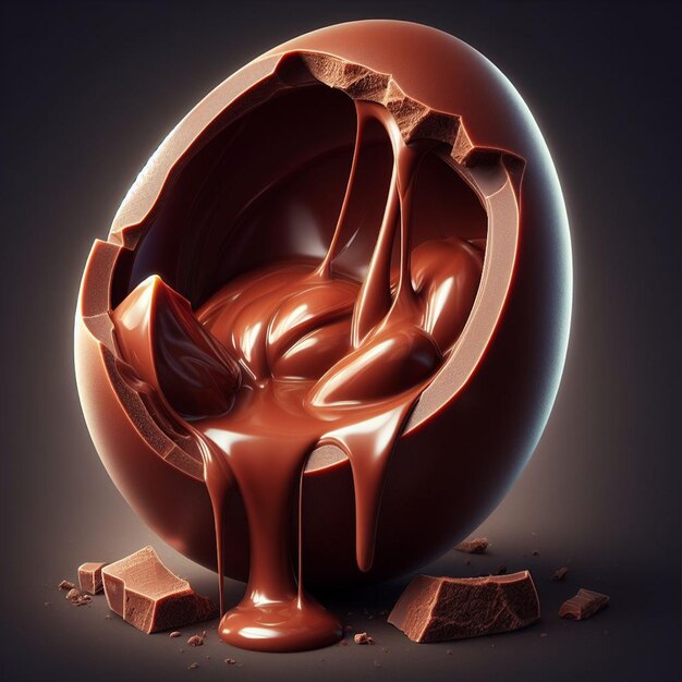 Chocolate easter egg with chocolate splashes