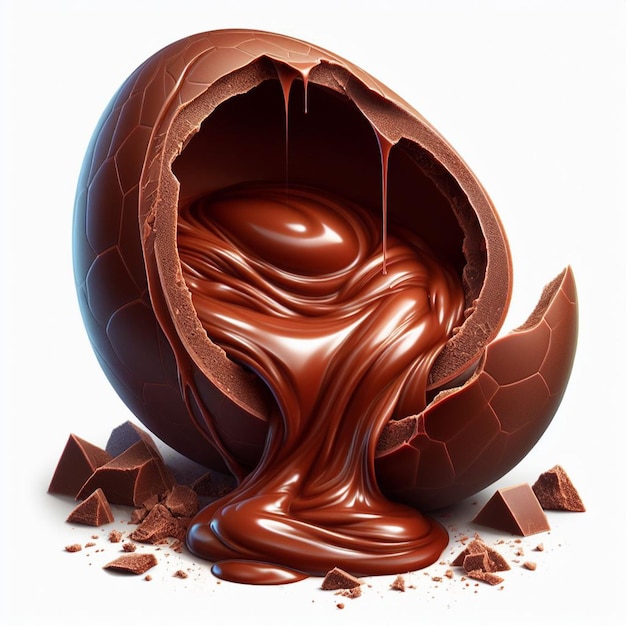 Chocolate easter egg with chocolate splashes