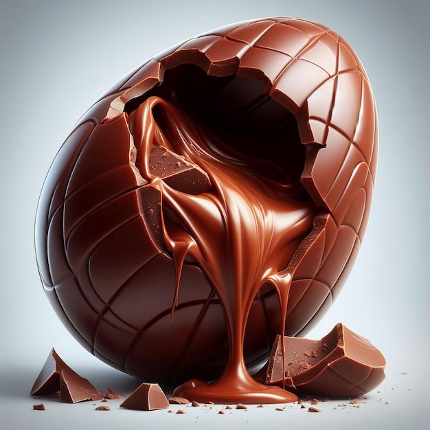 Chocolate easter egg with chocolate splashes