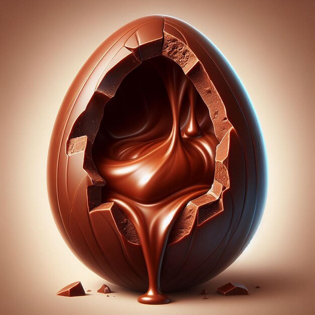 Chocolate easter egg with chocolate splashes