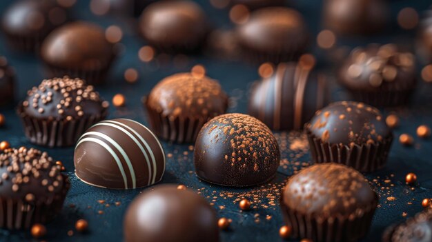 Foto uova di pasqua al cioccolato su uno sfondo blu scuro