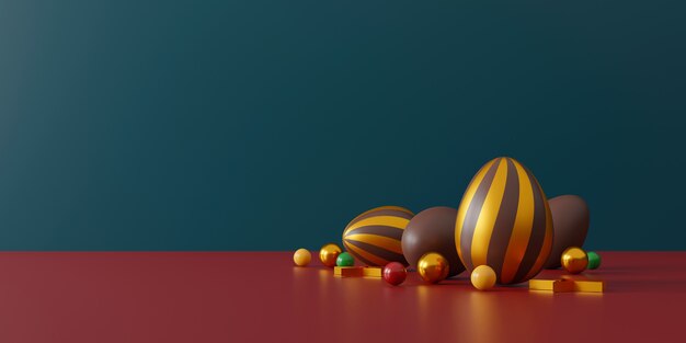 초콜릿 부활절 달걀과 녹색 선물 상자