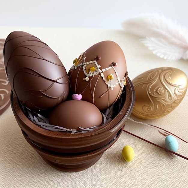 chocolate egg feather and Easter egg