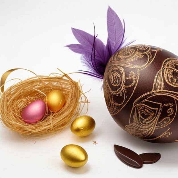 chocolate egg feather and Easter egg