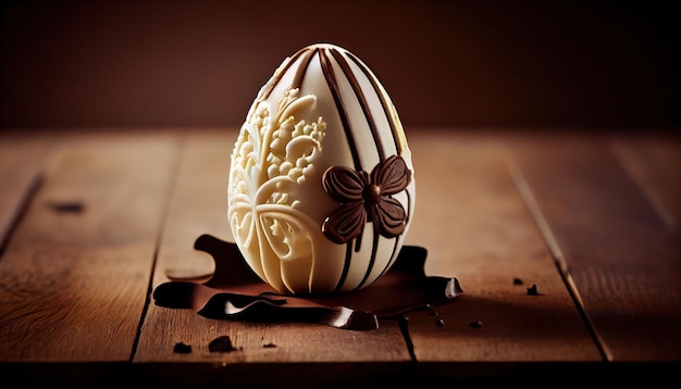 A chocolate egg with a bow on it