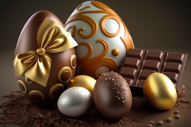 A chocolate egg with chocolate design for Easter day background