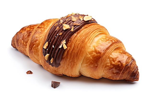 Chocolate filled croissant on a white background