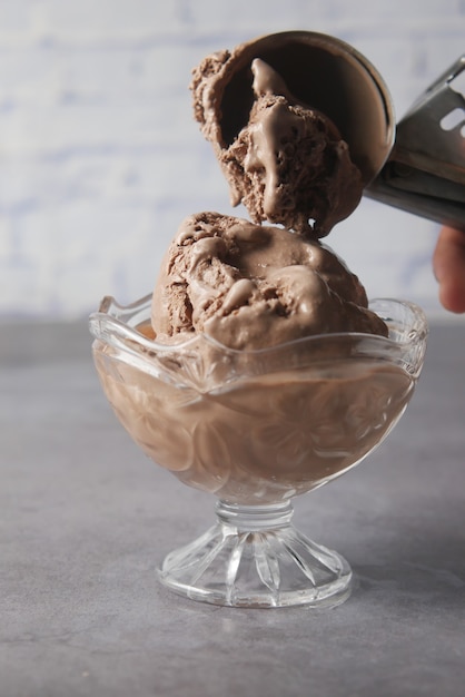 chocolate flavor ice cream in a container