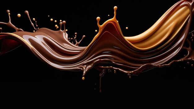 Photo chocolate flows on a black background