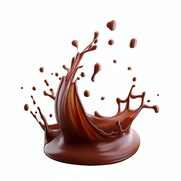 Chocolate fluid splash crown flow with bubbles and drops isolated on white background Generative AI