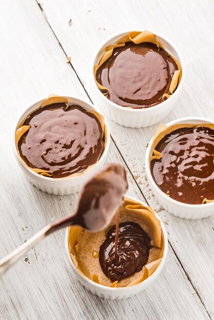 Chocolate fondant preparation top view