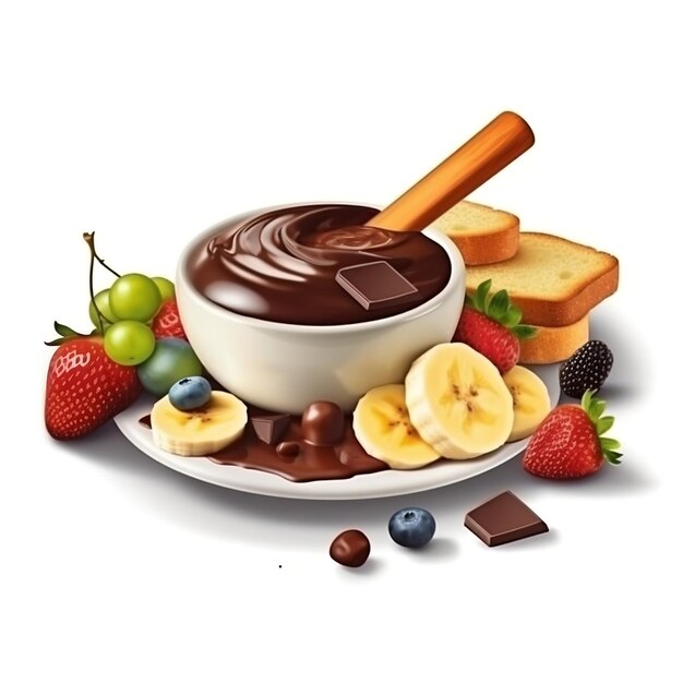 Photo chocolate fondue with fruits and toast