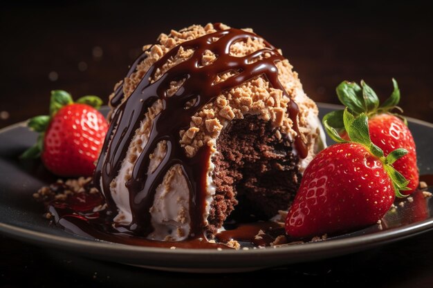 Chocolate fondue with icecream ball