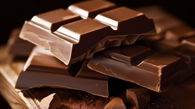 초콜릿 음식과 과자 분쇄 신선한 밀크 초콜릿 바 후처리 생성 인공 지능