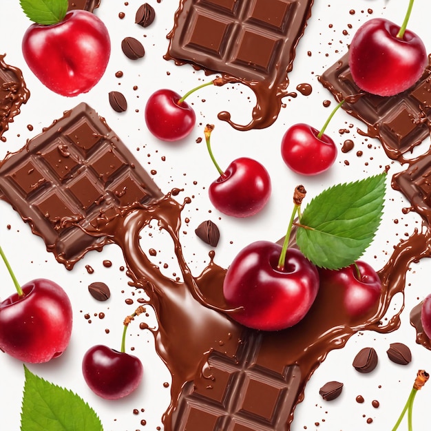 Photo chocolate and fresh cherry splash