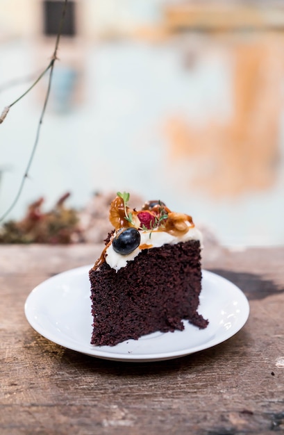 chocolate fruit cake with caramel