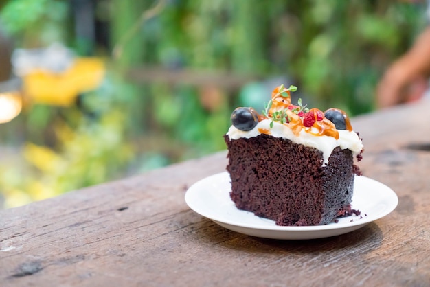 chocolate fruit cake with caramel