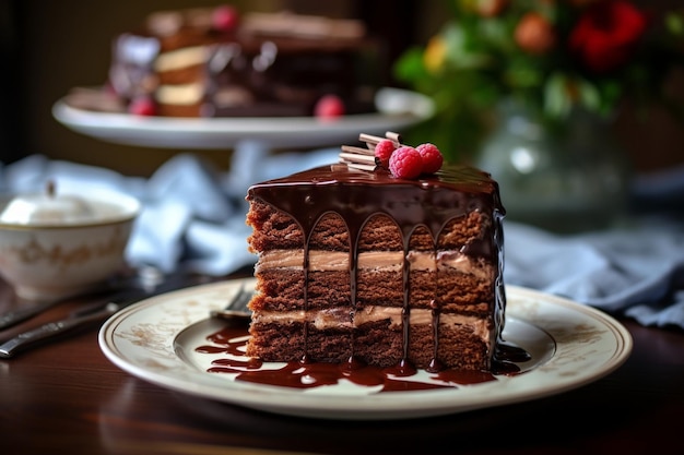 Chocolate fudge cake with layers of ganache