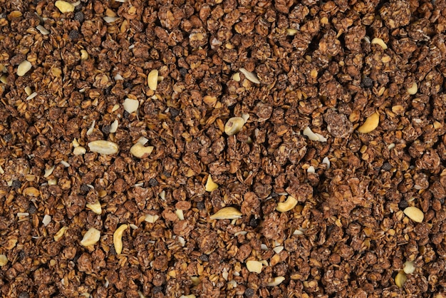 Chocolate granola background.