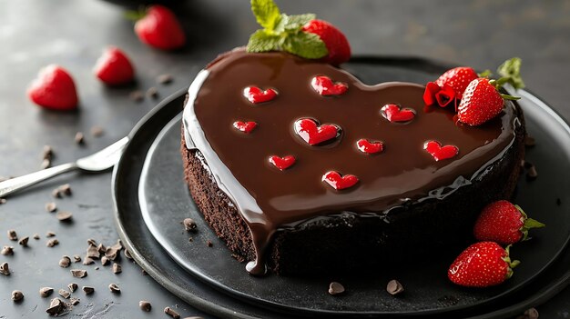 Chocolate Heart Cake with Strawberries for Valentines Day Dessert | Premium AI-generated image