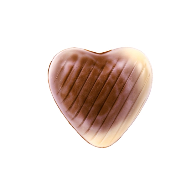 Chocolate heart. Milk and white chocolate heart isolated on white background. Valentines Day Chocolates.