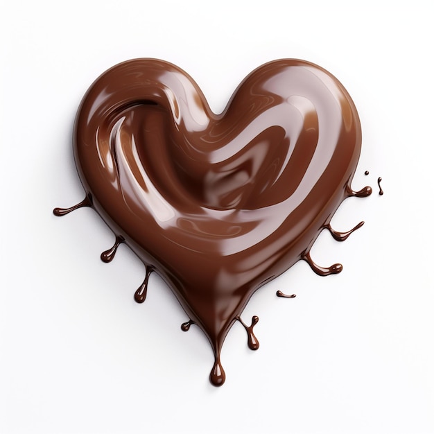 Chocolate Heart Shaped With Chocolate Sauce On White Background