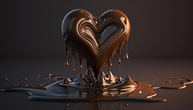 Chocolate heart splash from liquid dark choco background