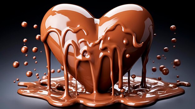 Chocolate heart with splashes on black background