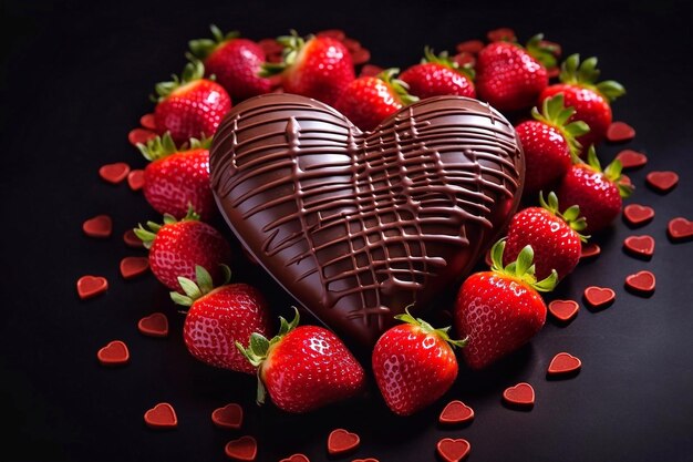 Chocolate heart with strawberries